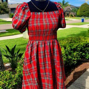 Vintage Vibes Red Plaid Puff Sleeve Dress | Altered State | Cottagecore Dream